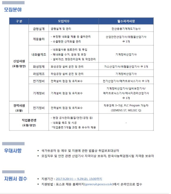 포스코켐텍 직업훈련생